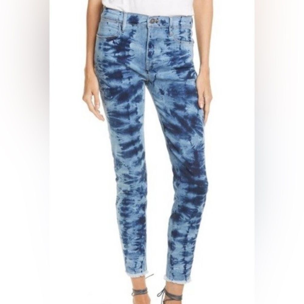 FRAME Le High Skinny Size 27 GAZE Tie Dye Blue Jeans Crop Stretch raw hem - Picture 3 of 6
